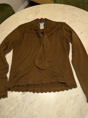 Dockers Brown Knit Tie-Neck Top